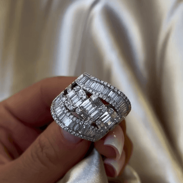 6ct Stylish Emerald Cut White Sapphire Wide Band in Silver-JEWELBUYS