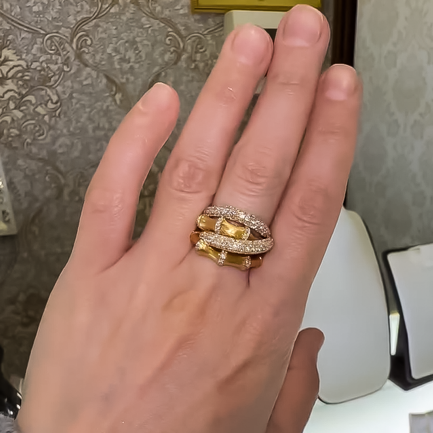 Exquisite 1 ctw Round Cut White Gemstone Bamboo Ring -JEWELBUYS