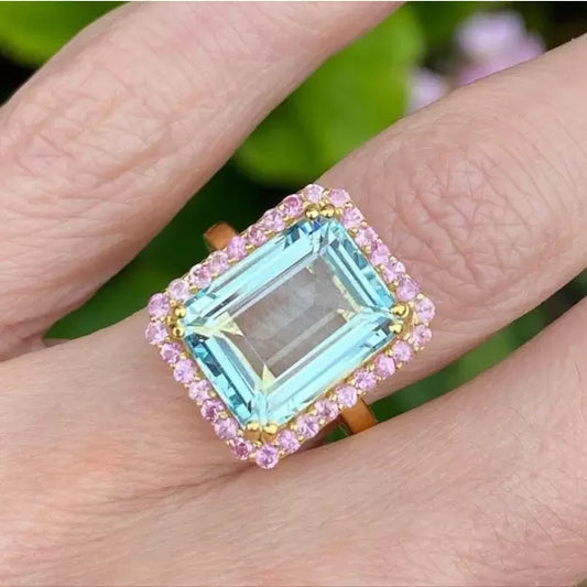 8.4ct Emerald & Round Cut Blue & Pink Sapphire Cocktail Ring-JEWELBUYS