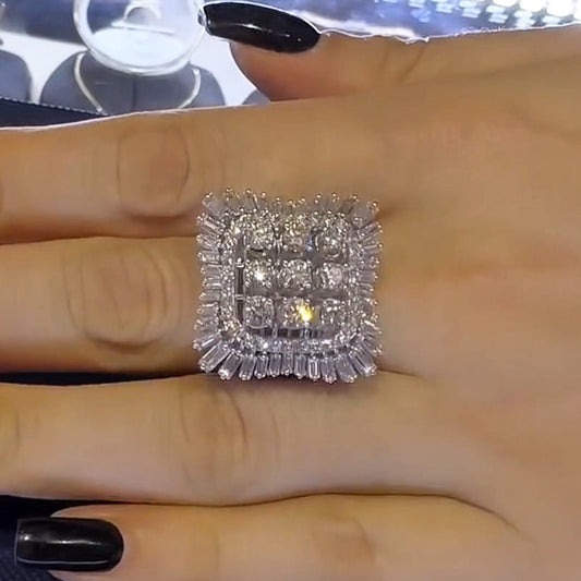 3.0ctw Round and Baguette Cut Gorgeous Ladies White Sapphire Ring-JEWELBUYS