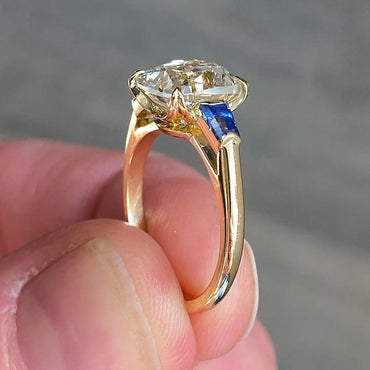 2.62Ct Elongated Cushion Cut and Taper Cut Blue Gemstone Brilliant Ring-JEWELBUYS