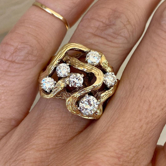 3.5ctw Round Brilliant Cut Old Art Gemstone Ring -JEWELBUYS