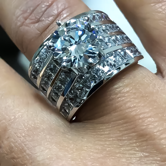 Gorgeous 6 ctw Round Cut White Stone Engagement Ring for Men and Women -JEWELBUYS