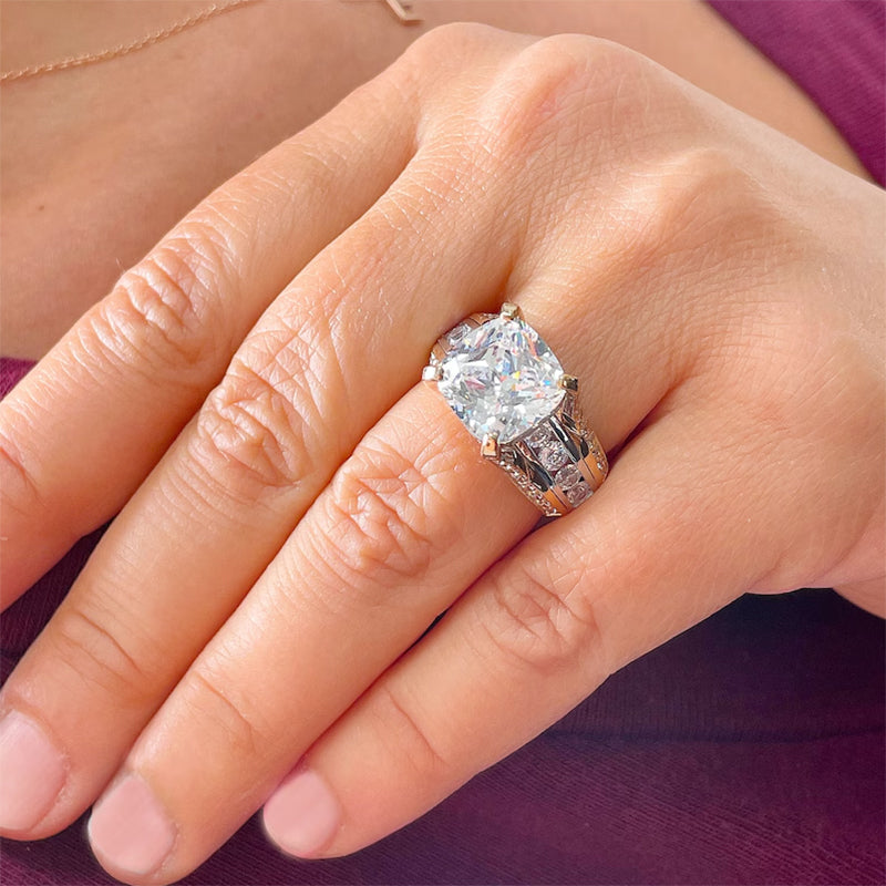 6.5ctw Cushion and Round Cut White Sapphire Engagement Ring -JEWELBUYS