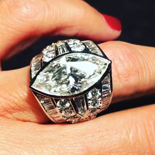 Stylish 10 ctw Marquise Cut White Gemstone Ring -JEWELBUYS