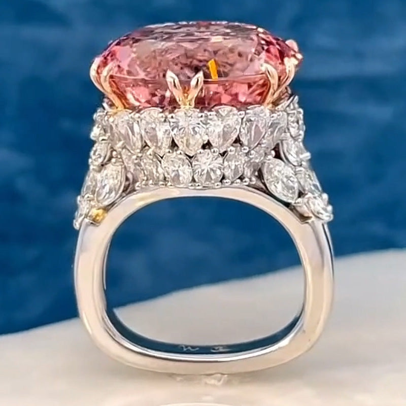10.24Ctw Round Cut Pink Morganite Spectacular Ring-JEWELBUYS