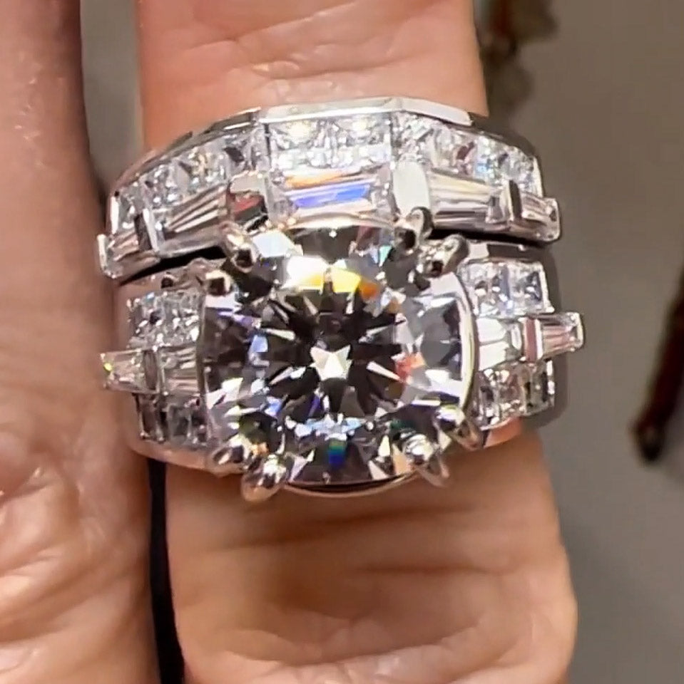 12Ctw Round and Baguette Cut Luxury Stacking Ring-JEWELBUYS