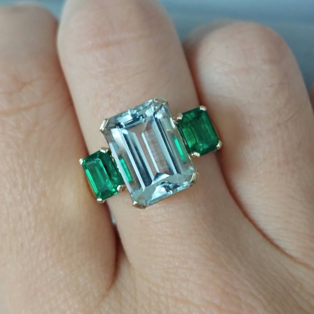 8.0Ctw Emerald-cut Three-stone Vintage Sapphire Ring-JEWELBUYS