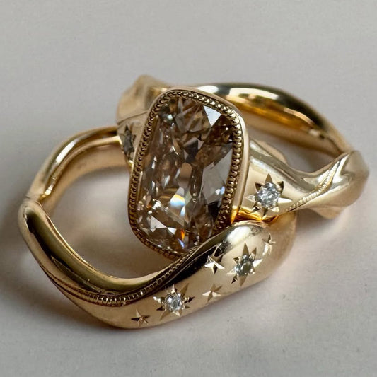 6.2ctw Elongated Cushion Cut Vintage Style White Sapphire Engagement Ring Set-JEWELBUYS