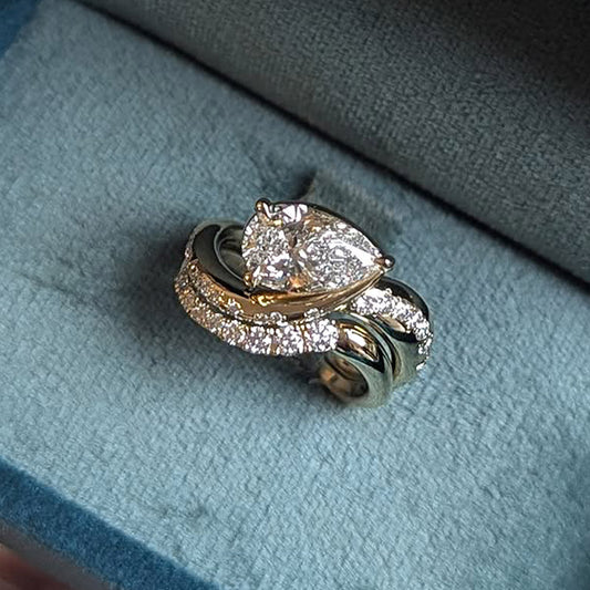 3.25Ctw Pear Cut White Sapphire S Ring Set-JEWELBUYS
