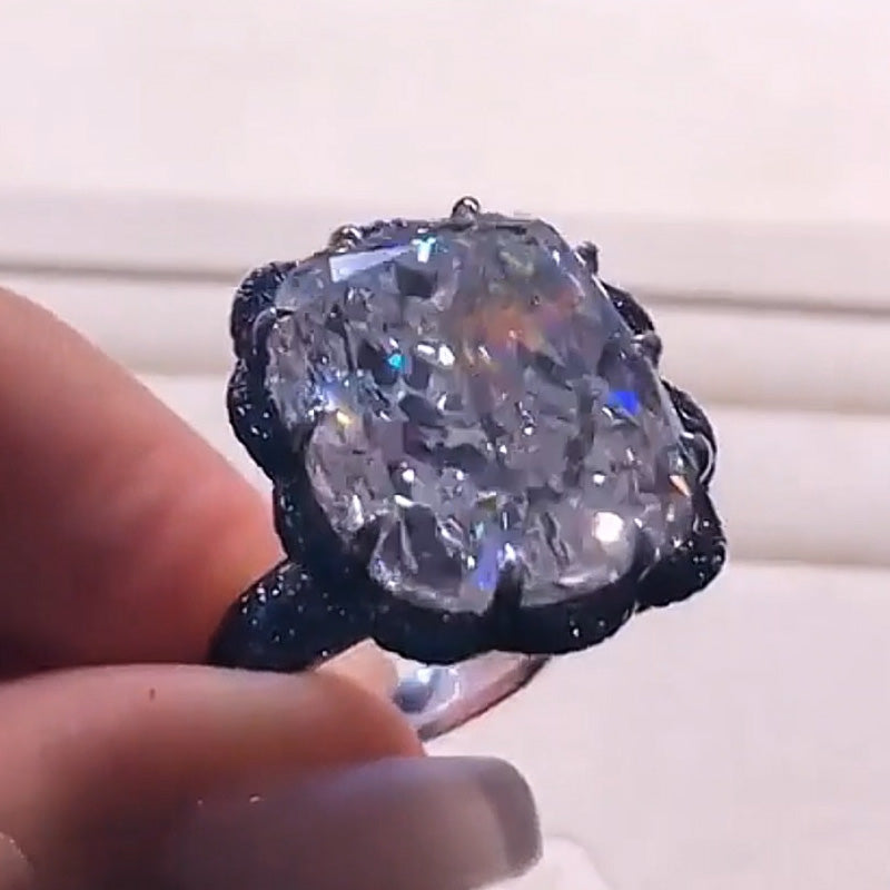 14Ctw Elongated Cushion Cut Sapphire Halo Ring-JEWELBUYS