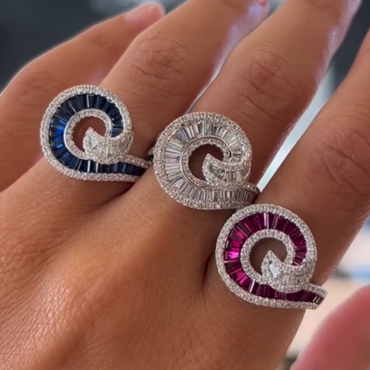 Stylish 1.5ctw Multi-Color Trapezoid Cut Wave Ring-JEWELBUYS