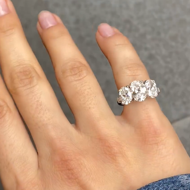 7.0ctw Oval Cut White Sapphire Three Stones Classic Engagement Ring - JEWELBUYS