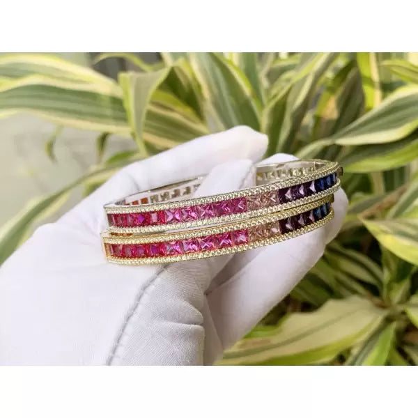 14ct Rainbow Princess & Round Cut Multi Color Sapphires Women's Bracelet-JEWELBUYS