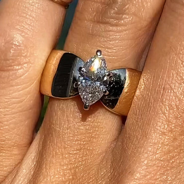 Vintage 1ct Marquise Cut White Sapphire Wide Band Women's Engagement Ring in Gold-JEWELBUYS