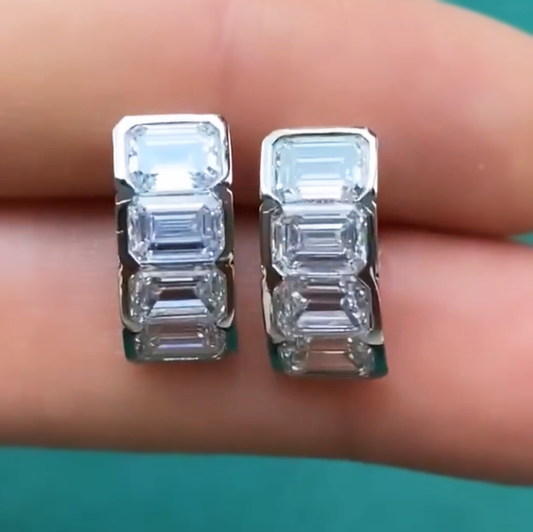 Stylish 8 ctw Emerald Cut White Gemstone Minimalist Design Earrings -JEWELBUYS