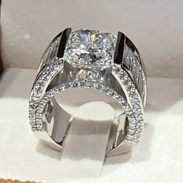 8.13ctw Cushion and Baguette Cut White Sapphire Fine Engagement Ring-JEWELBUYS