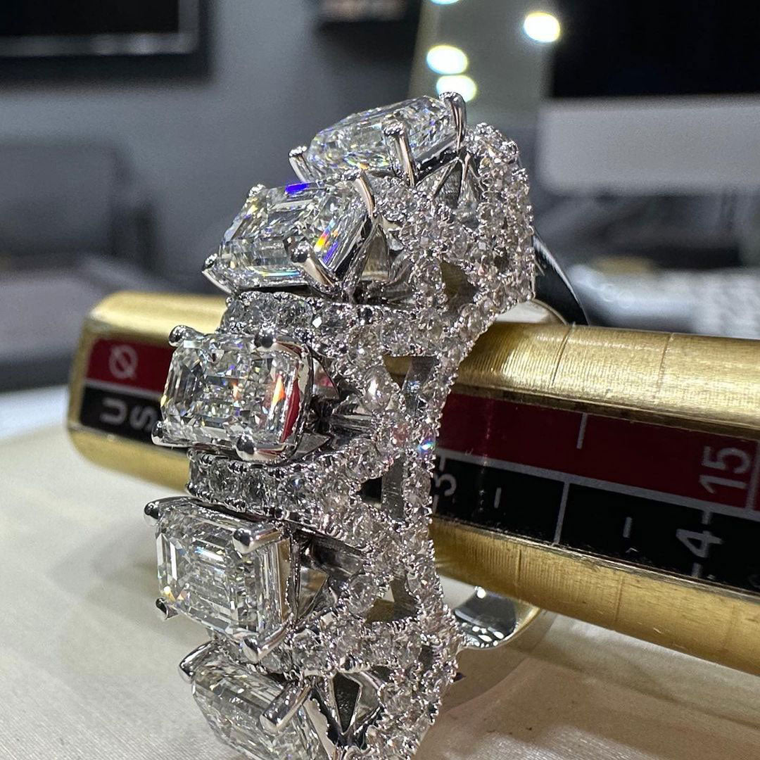 Stunning 7.0ctw Emerald Cut Pentagram White Sapphire Ring -JEWELBUYS