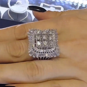 3.0ctw Round and Baguette Cut Gorgeous Ladies White Sapphire Ring-JEWELBUYS