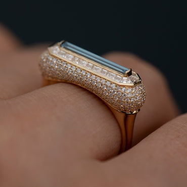 4.0Ctw Delicate Elongated Baguette Fancy Blue Sapphire Ring-JEWELBUYS