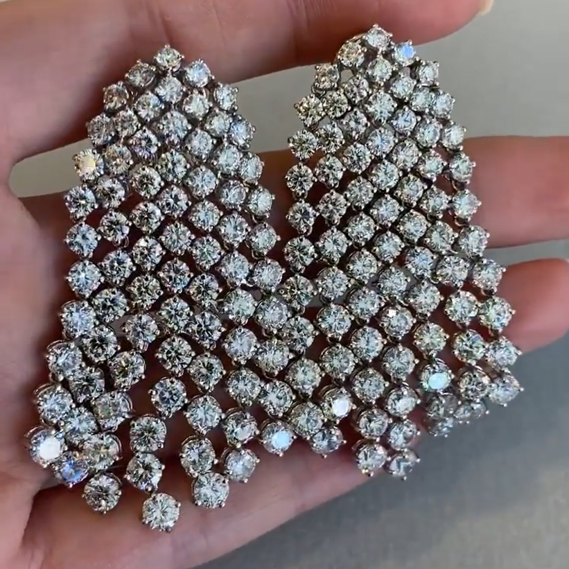 Gorgeous 12 ctw Round Cut White Gemstone Waterfall Earrings -JEWELBUYS