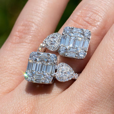 Stylish Heart & Square Shaped 2ctw Round & Baguette Cut White Sapphire Women's Engagement Ring in Silver-JEWELBUYS