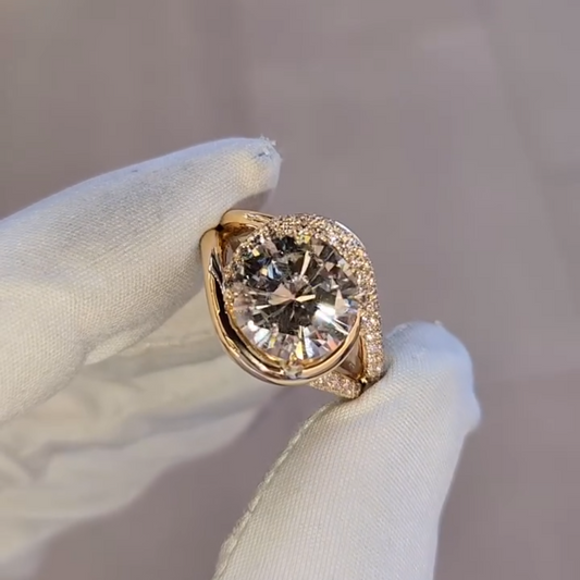 Wearable 4ct Round Cut White Sapphire Pave Forms Women's Engagement Ring in Gold-JEWELBUYS