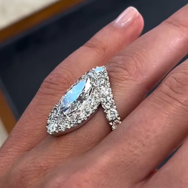 5.0Ctw Marquise Cut White Sapphire Marquise Ring-JEWELBUYS