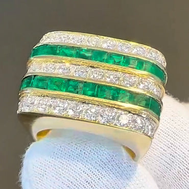 4ctw Baguette Cut Emerald Row Inlaid Sapphire Band-JEWELBUYS