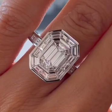 Stunning 3ct Emerald Cut White Sapphire Women's Engagement Ring in Silver-JEWELBUYS