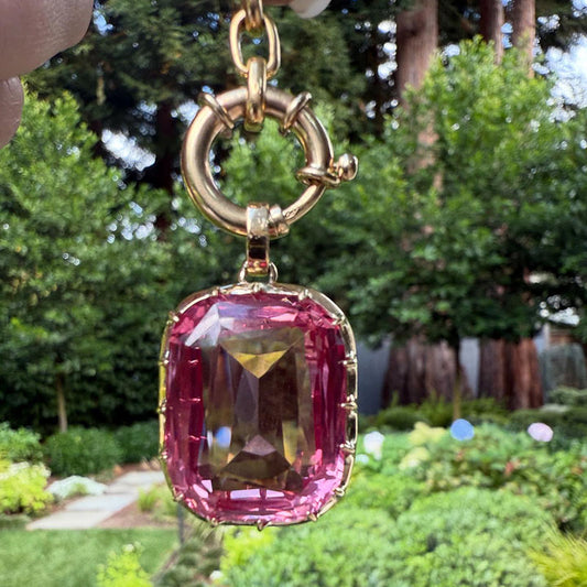 38Ct Radiant Cut Pink Morganite Vintage Style Pendant Necklace-JEWELBUYS