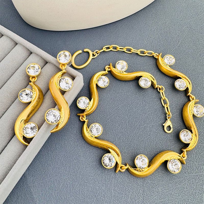 European and American style wave gemstone necklace and earring-JEWELBUYS