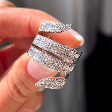 2.89Ctw Round and Baguette Wrap Around Sapphire Cocktail Ring-JEWELBUYS