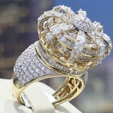 6.5Ctw Round and rectangular cut sapphire king's crown ring- JEWELBUYS