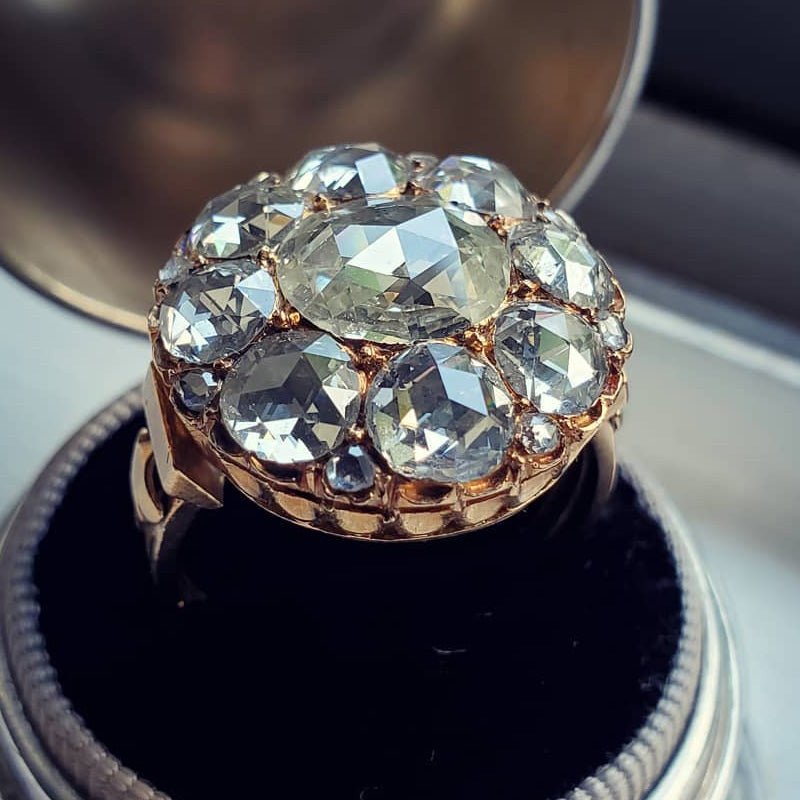 6.02ctw Antique Rose Cut Rose Gold White Sapphire Ring-JEWELBUYS