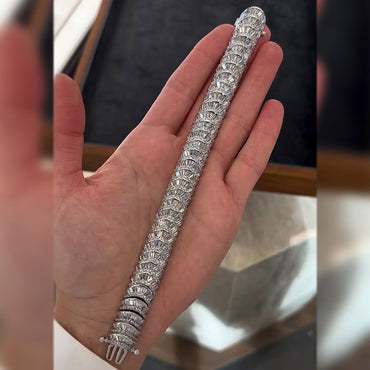 15ctw Baguette Cut Step Design White Sapphire Bracelet-JEWELBUYS