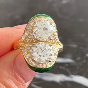 5.0Ctw Art Deco style round sapphire double stone engagement ring-JEWELBUYS