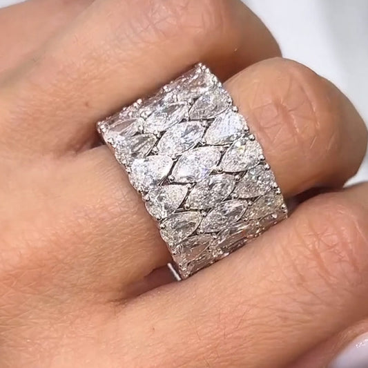 5.0Ctw Pear-Shaped Marquise-Cut White Sapphire Interlocking Stacking Band - JEWELBUYS