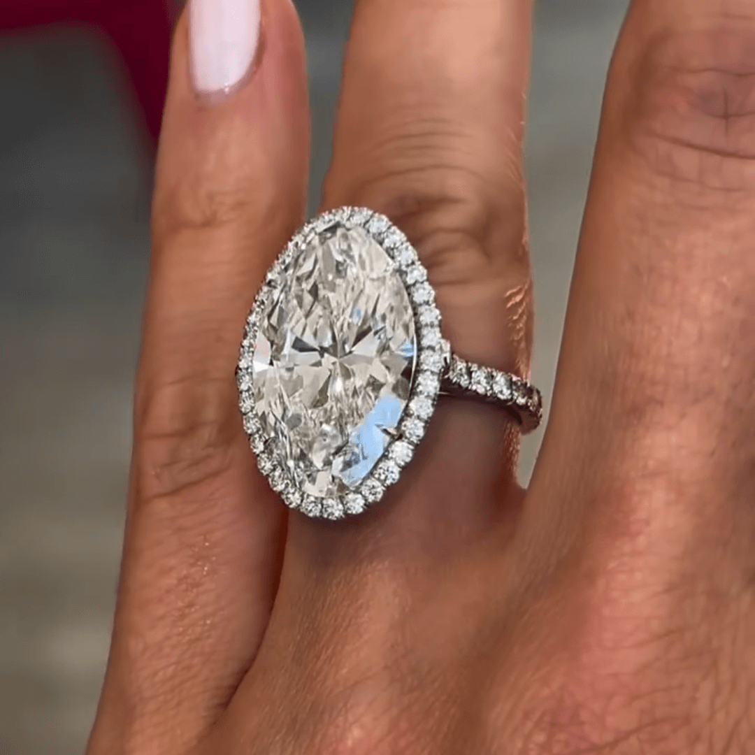 11ct Marquise Cut White Sapphire Micropave Surround Engagement Ring-JEWELBUYS