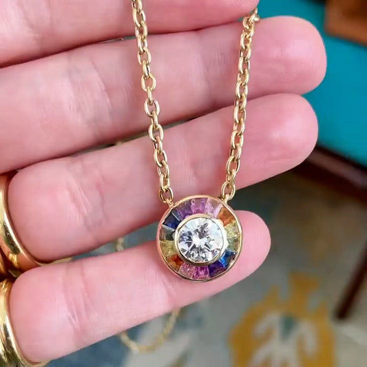 2.0ctw Round Baguette Cut Sapphire Rainbow Pendant Necklace-JEWELBUYS