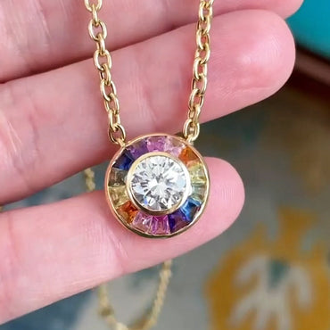 2.0ctw Round Baguette Cut Sapphire Rainbow Pendant Necklace-JEWELBUYS