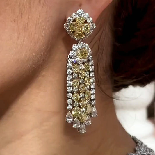 6.0ctw Yellow and Colorless Sapphire Chandelier Earrings - JEWELBUYS