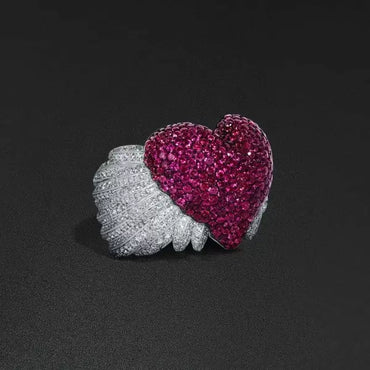 5.8ct Ruby Sapphire Round Cut Angel Wings Heart Ring-JEWELBUYS