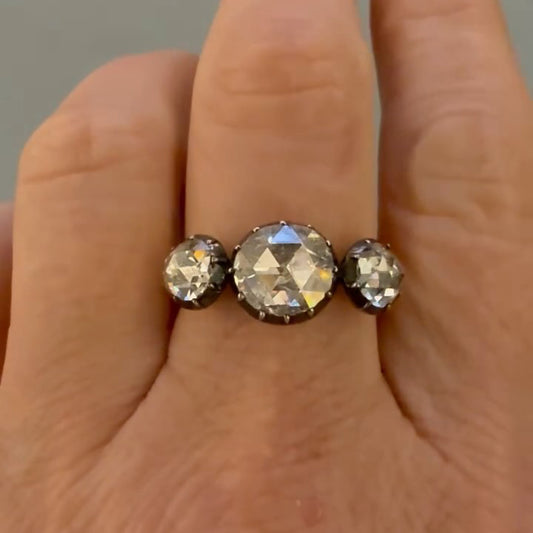 Rose-cut three-stone engagement ring-JEWELBUYS