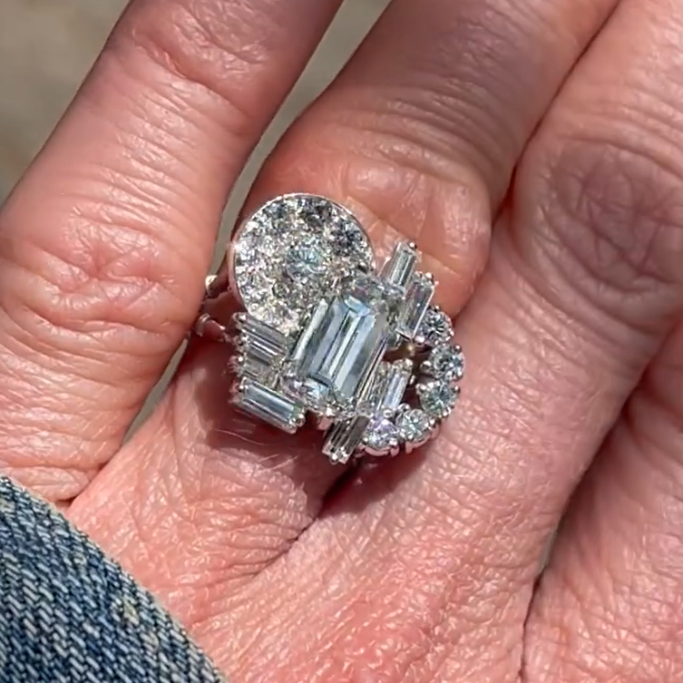 Unique 5.5 ctw Emerald Cut White Gemstone Ring - JEWELBUYS