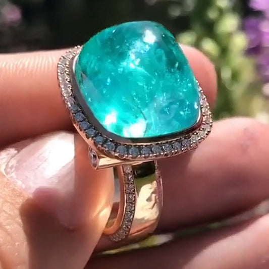 16Ctw Blue Cabochon Gorgeous Ring-JEWELBUYS