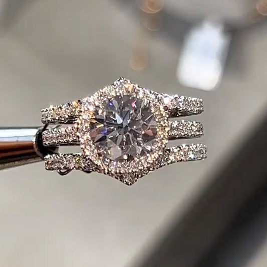 4.0Ctw Round Cut White Sapphire Three Ring Engagement Ring-JEWELBUYS