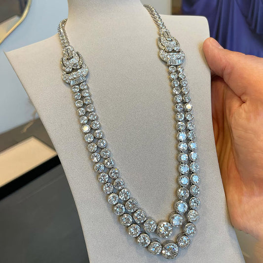 90Ctw Exquisite Double-Chain Round Sapphire Necklace-JEWELBUYS