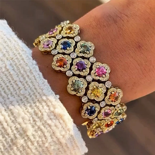 50Ctw Round Cut Floral Triple Ring Color Gemstone Bracelet-JEWELBUYS