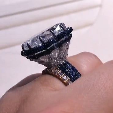 14Ctw Elongated Cushion Cut Sapphire Halo Ring-JEWELBUYS